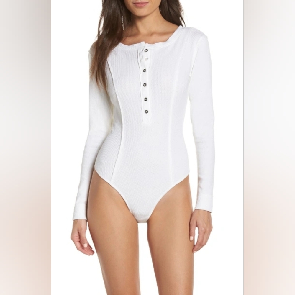 Free People Intimately Frankie White Long Sleeve Bodysuit EUC